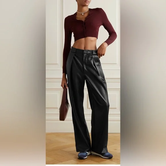 NWT Mother The High Waisted Tunnel Vision Sneak Wide Pleated Pants Faux Leather - Picture 3 of 12